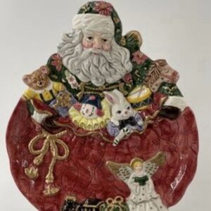 Fitz & Floyd 1995 Christmas Santa Bag Of Toys 10"x9 Cookie Plate/ Platter